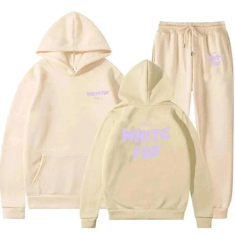 White Fox White Fox Yoga White Fox Hoodie & Sweatpants Set Cream/Purple Cream - 1