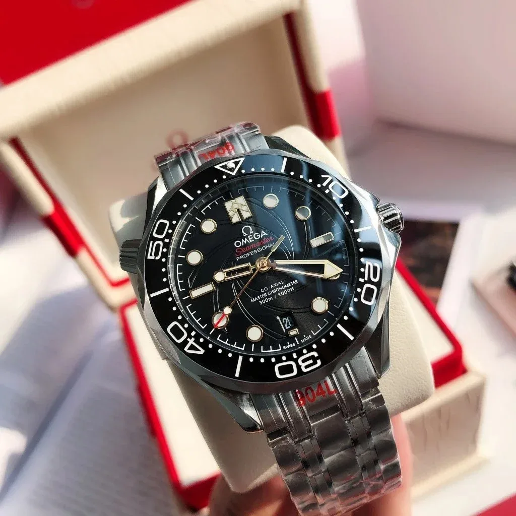 Omega Omega Seamaster Professional Silver Case Black Dial Steel Strap Watch Black - 1