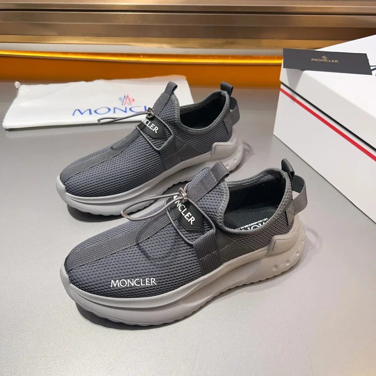 Moncler Moncler Grey/White Mesh Slip-On Sneakers Grey