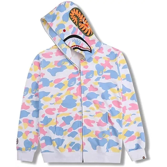 A Bathing Ape A Bathing Ape BAPE STA White Pink Blue Camo Hoodie White - 1