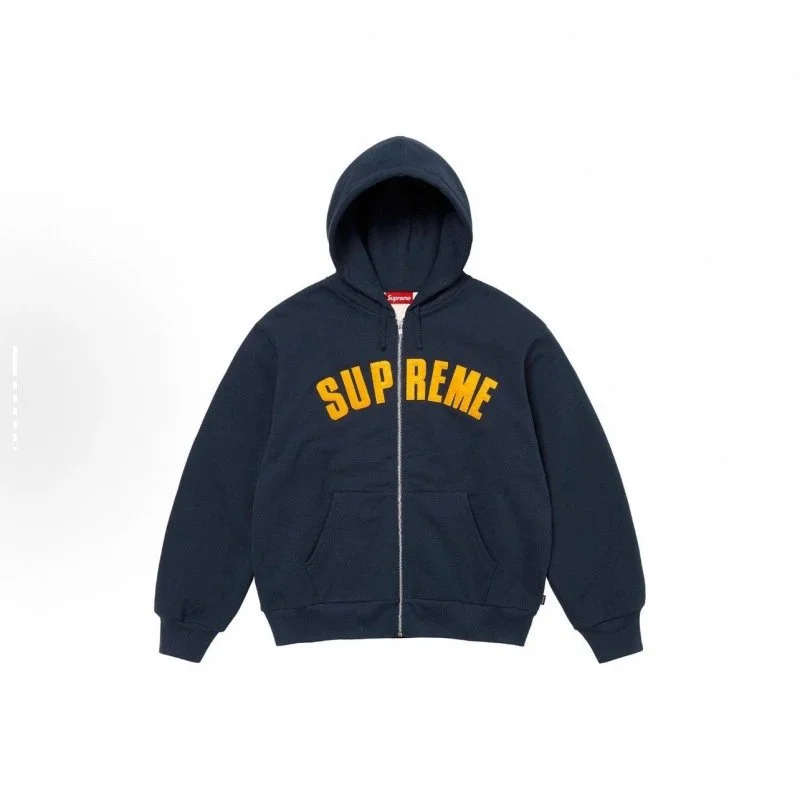 Supreme Supreme Navy Yellow 'Supreme' Zip-Up Hoodie Navy - 1