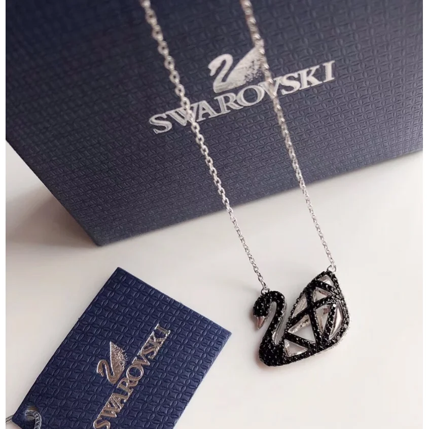 Swarovski Swan Black Crystal Pendant Necklace