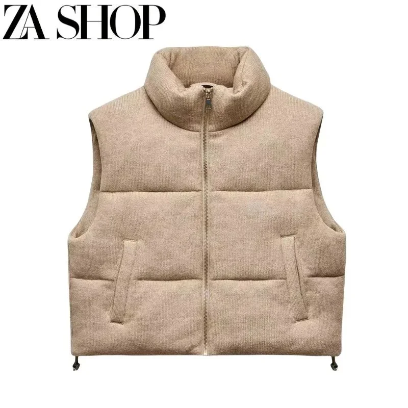 Zara Zara Tan Padded Knit Vest Beige - 1