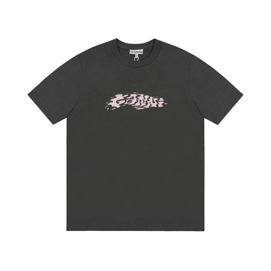 Ganni Ganni Black Pink Abstract T-Shirt Black - 1