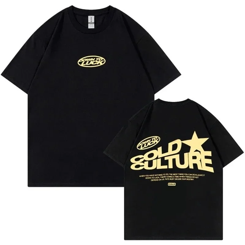 Other Black 'Down to Luck' T-Shirt with Gold 'Cold Culture' Print Black - 1