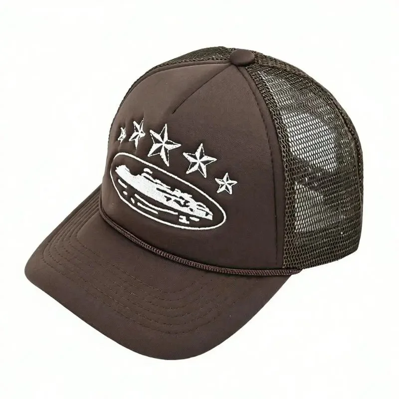 Other Trucker Cap with Embroidered Star & Ship Design in Dark Brown Brown - 1