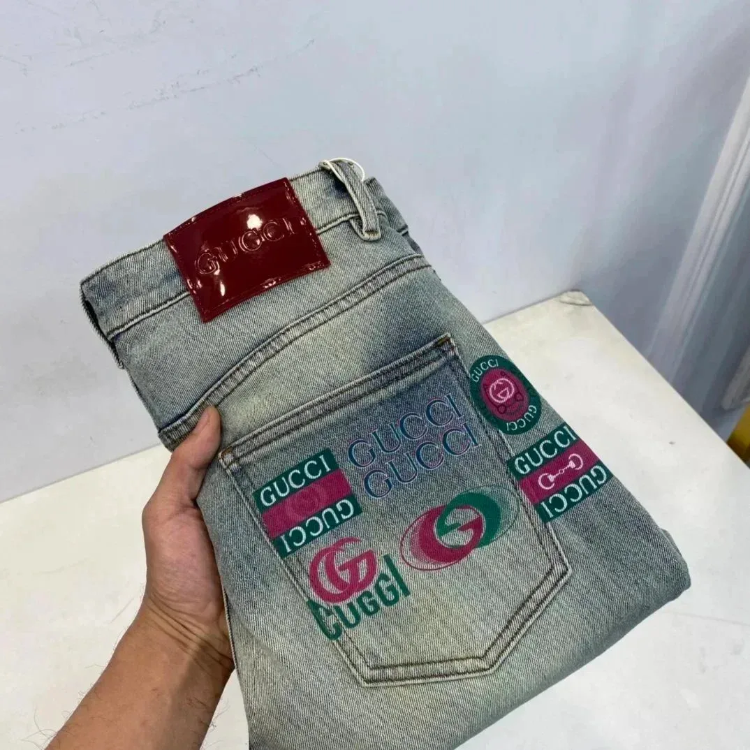 Gucci Gucci Light Blue Multicolor Logo Denim Jeans Blue