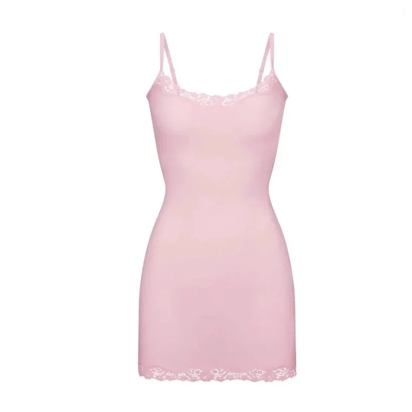 Other Lover Powder Mini Dress with Lace Trim Pink - 1