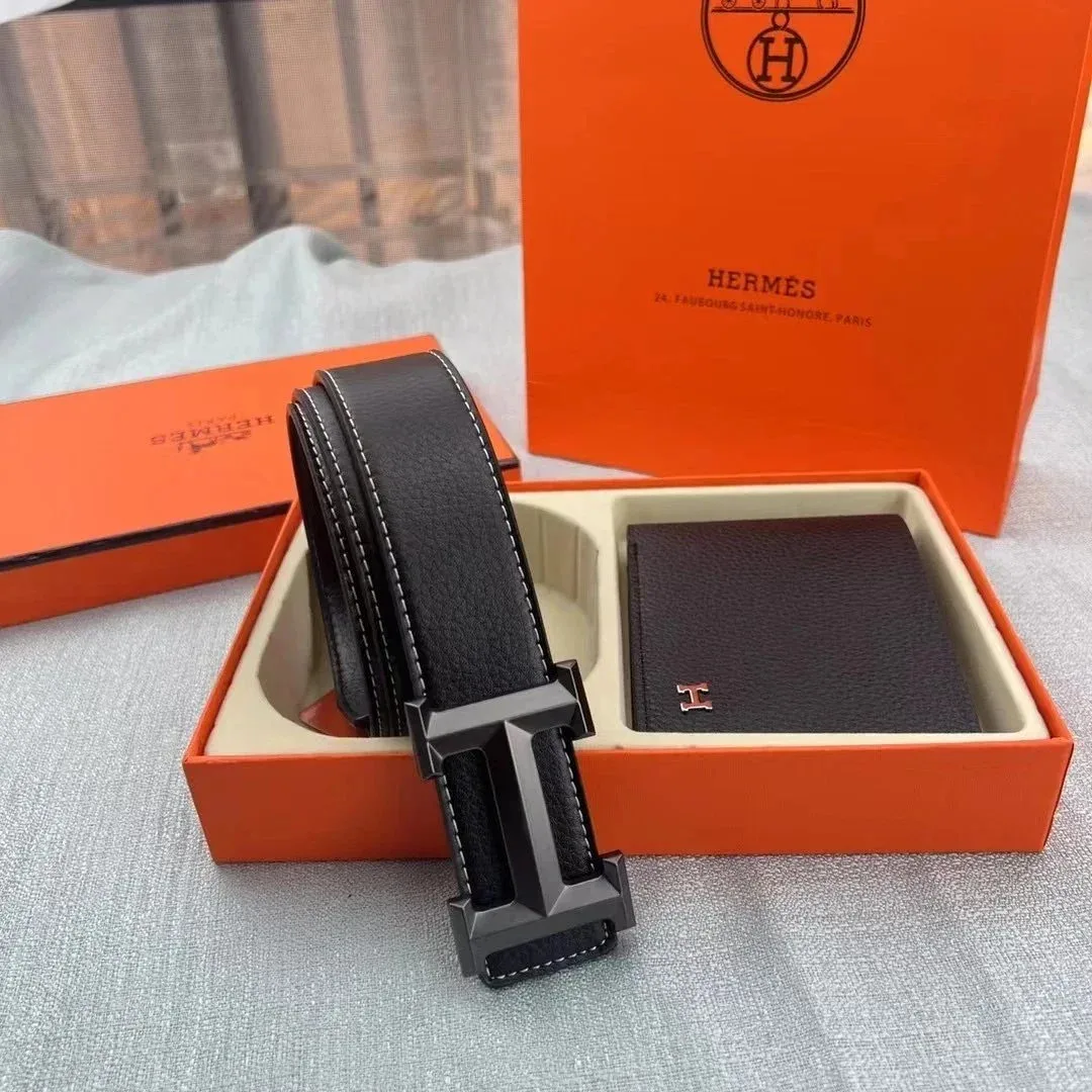 Hermès Hermès H Black Belt & Wallet Set Black