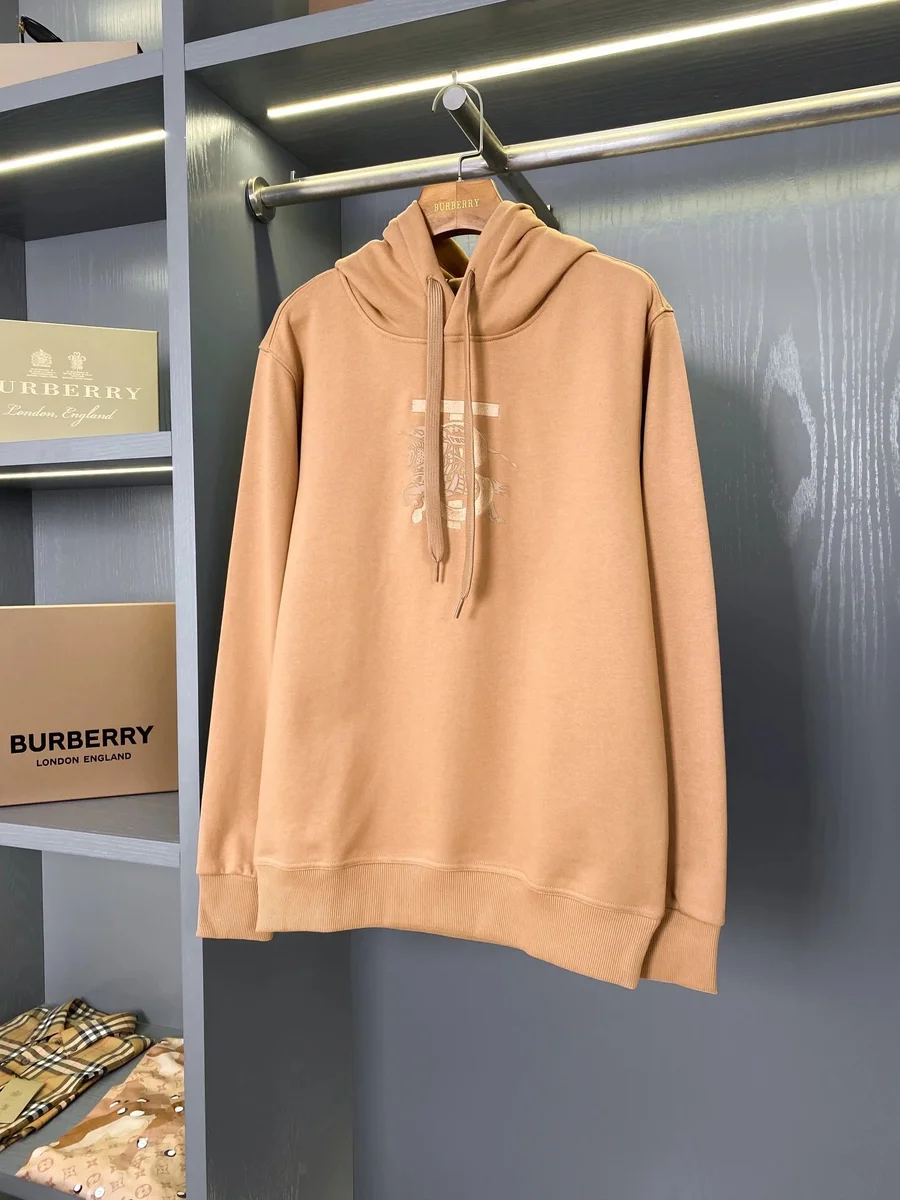 Burberry Burberry Camel Hoodie with Horse & Plaid Logo Beige - 1