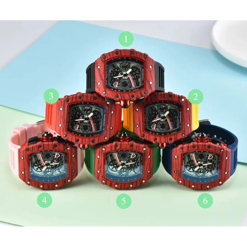 Other Unisex Red Wood Grain Watch with Multi-Color Straps Red - 1