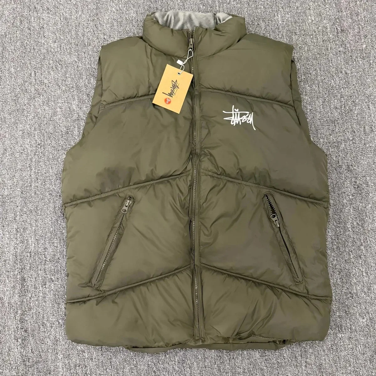 Stussy Stussy Basic Logo Military Green Puffer Vest Green