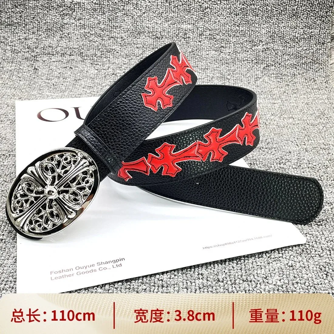 Chrome Hearts Chrome Hearts Red Cross Embroidered Belt Black - 1