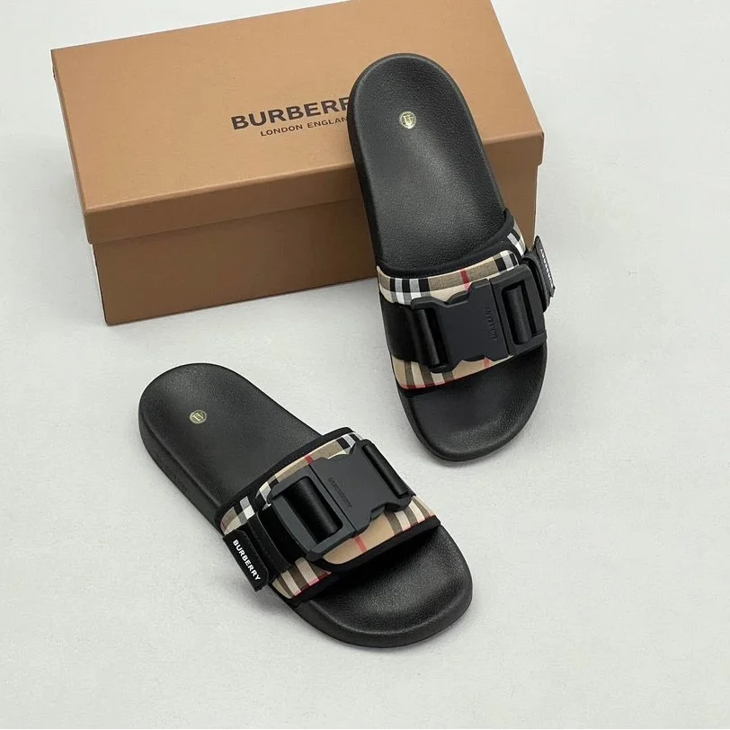 Burberry Burberry Classic Check Black Buckle Slide Sandals Black