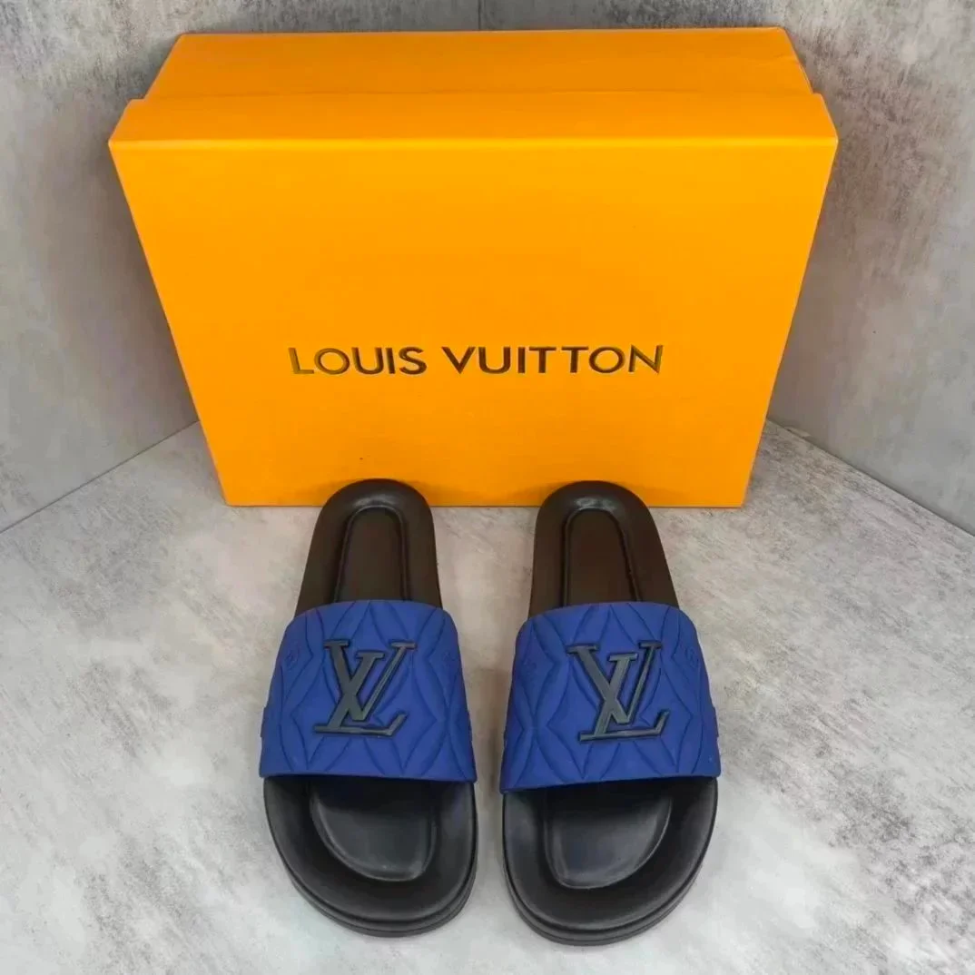 Louis Vuitton Louis Vuitton Blue/Black Monogram Slide Sandals Blue