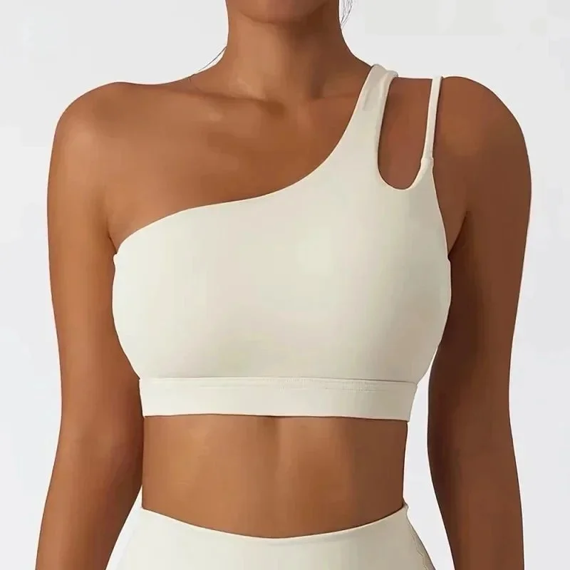 Other One-Shoulder Sports Bra in Cream Cream - 1