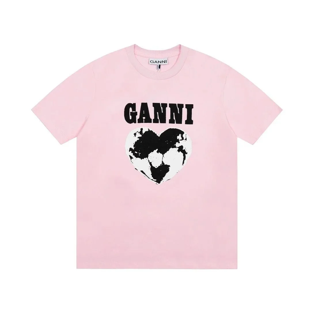 Ganni Ganni Pink Heart Print T-Shirt Pink - 1