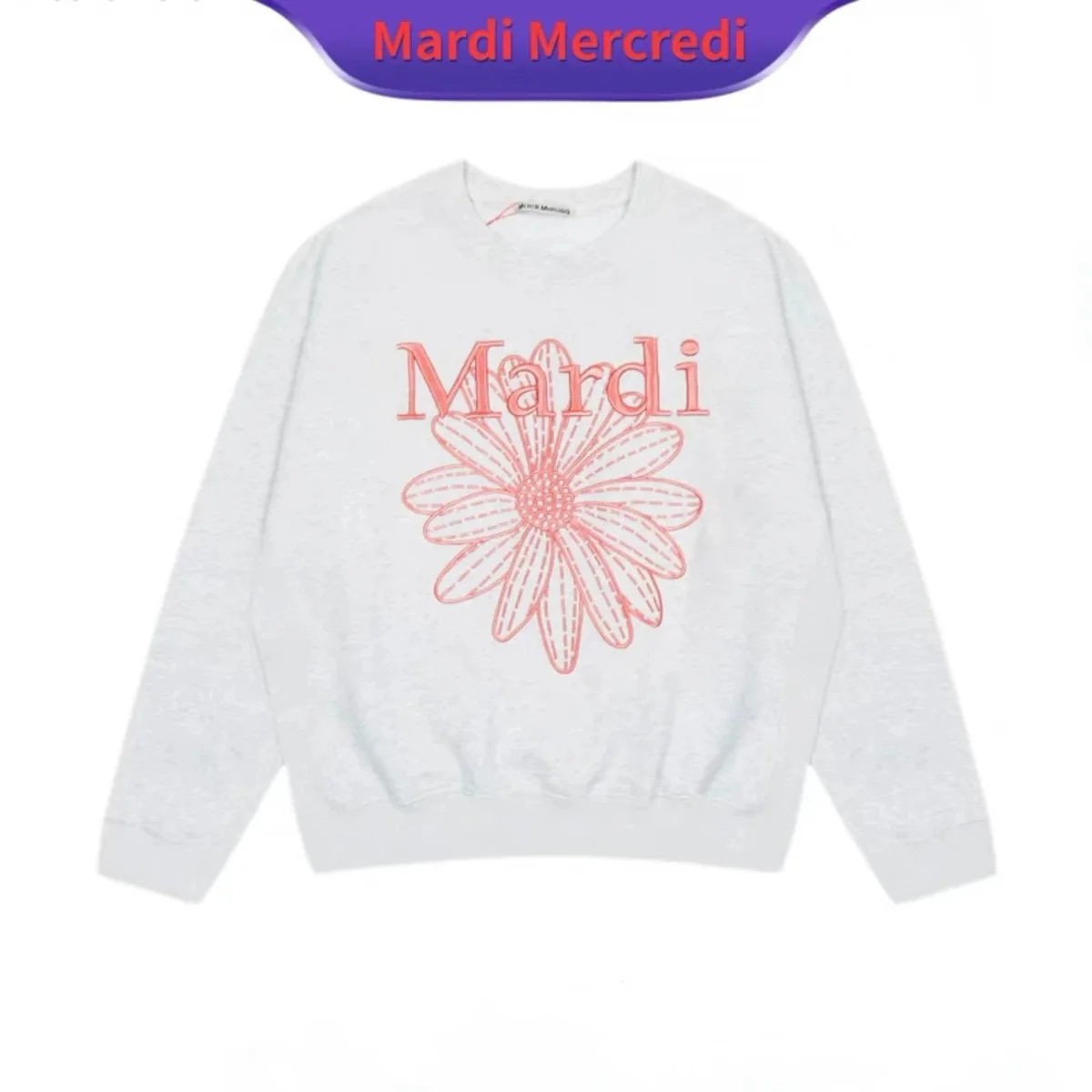 Mardi Mercredi Mardi Mercredi Mardì Mercredi Light Heather Grey: Pink Embroidery Sweatshirt Grey - 1