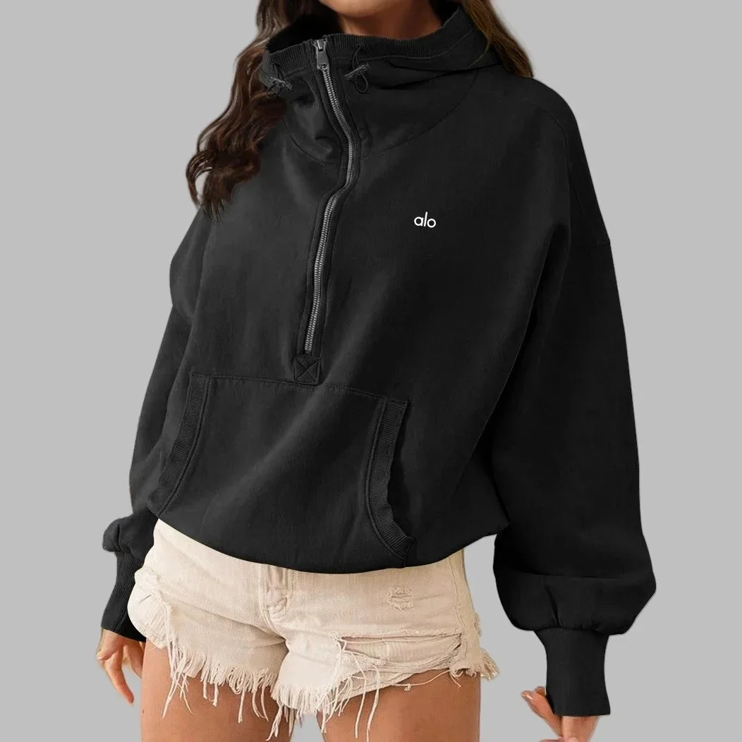 Alo Yoga Alo Half-Zip Hoodie Advanced Black Sweatshirt Black - 1