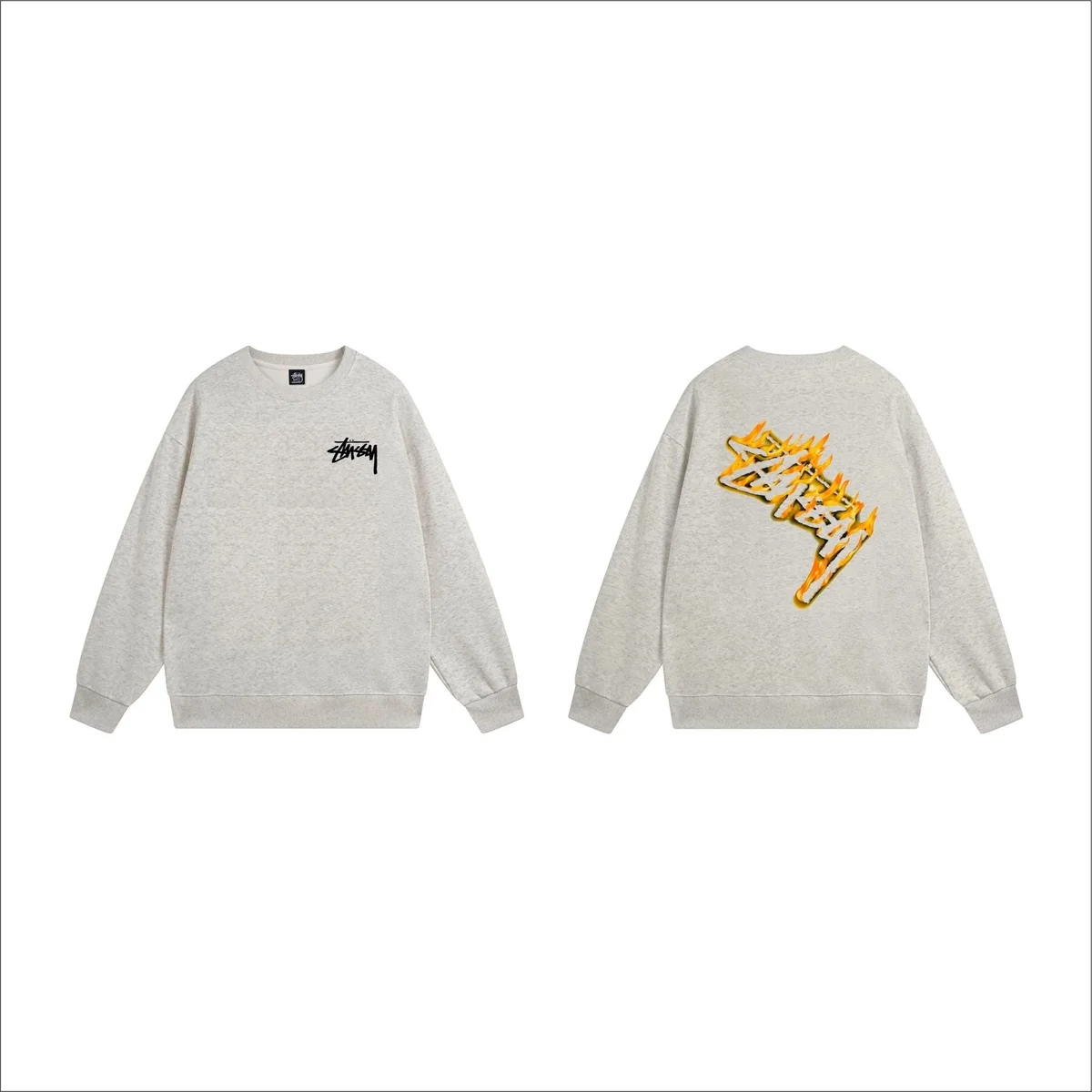 Stussy Stussy Stüssy Flame Graphic Crewneck Sweatshirt Grey - 1