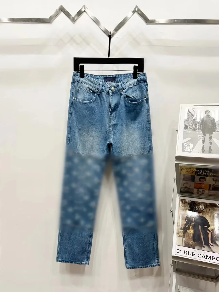 Light Blue Distressed Printed Denim Jeans