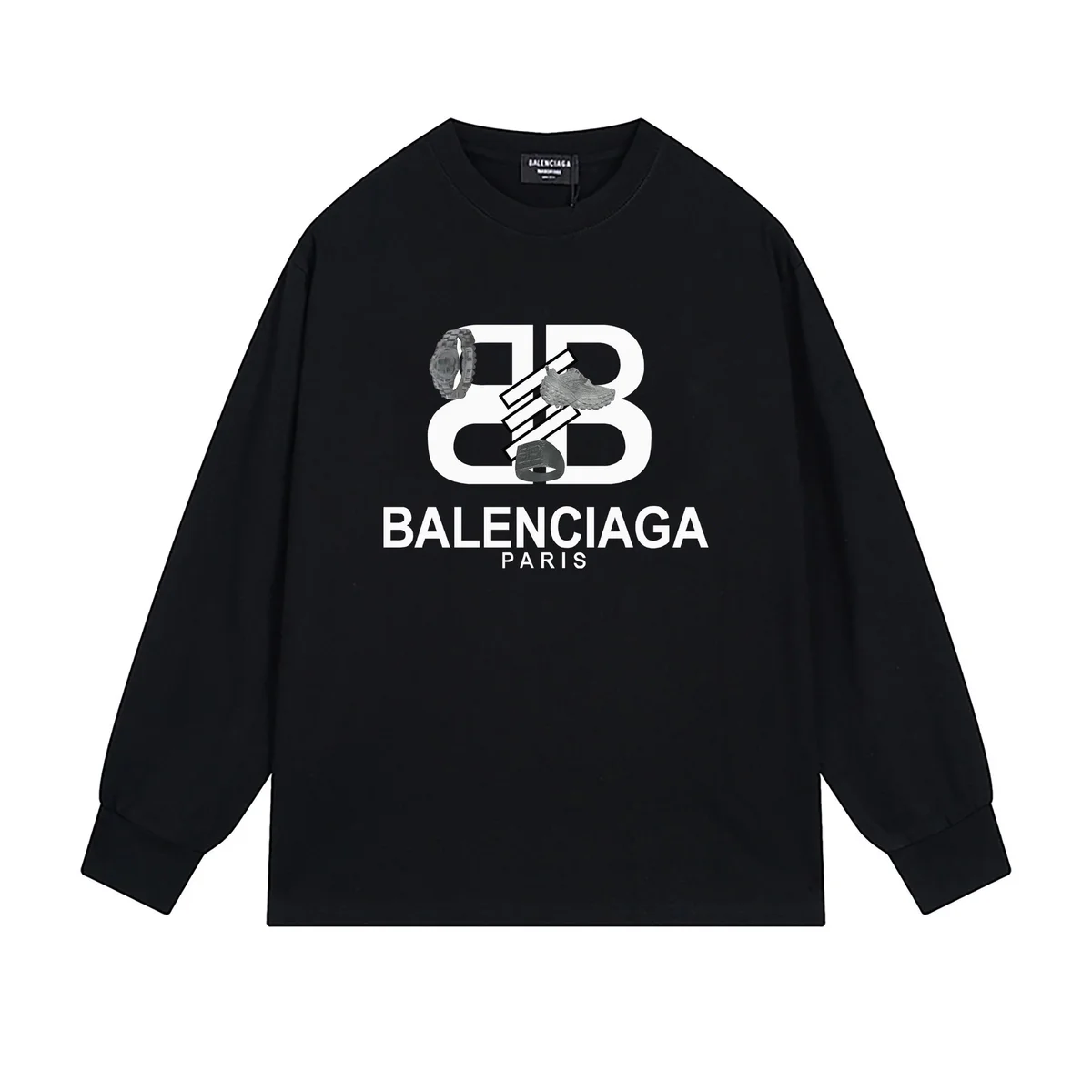 Balenciaga Balenciaga Black BB Logo Long Sleeve T-Shirt Black - 1