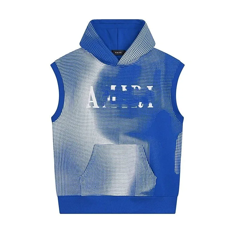 Amiri AMIRI Blue Pixel Grid Sleeveless Hoodie Vest Blue