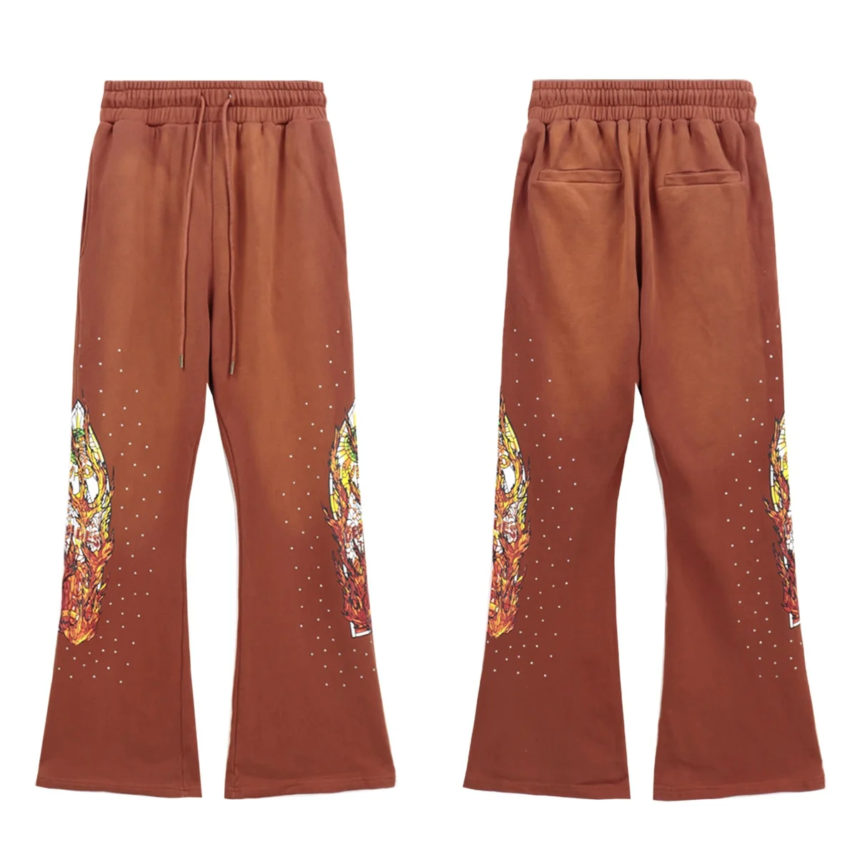 Other Washed Orange Flame Graphic Jogger Pants Orange - 1