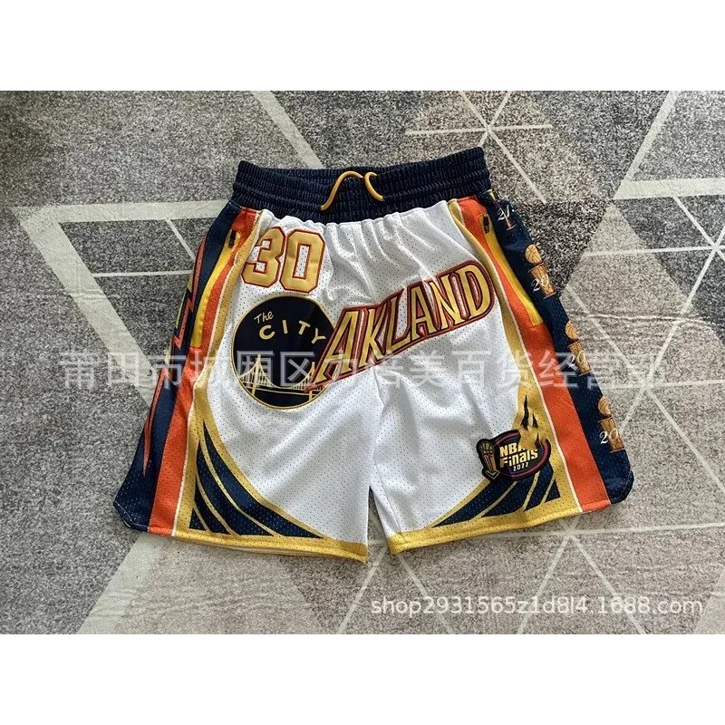 Other NBA Golden State Warriors #30 Shorts White/Orange Basketball Shorts White - 1