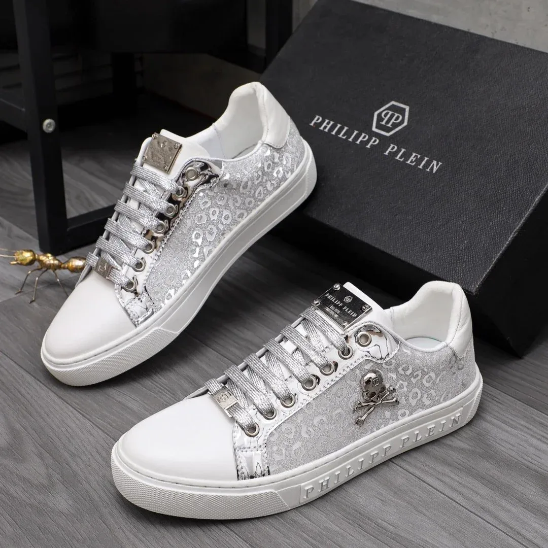 Philipp Plein Philipp Plein Leopard Print Skull Sneakers White/Silver White - 1
