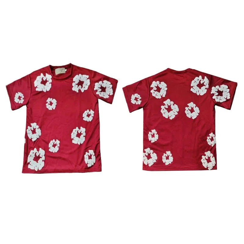 Other 34酒红短袖 T-Shirt with White Appliqué Design Red - 1