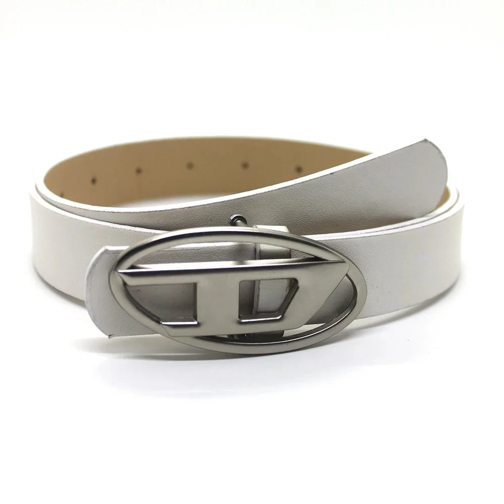 Other D Belt White Leather Belt with Metal Buckle White - 1