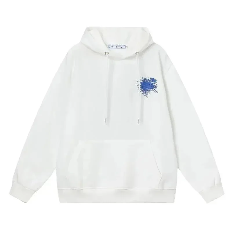 Other White Blue Abstract Hoodie Sweatshirt White - 1