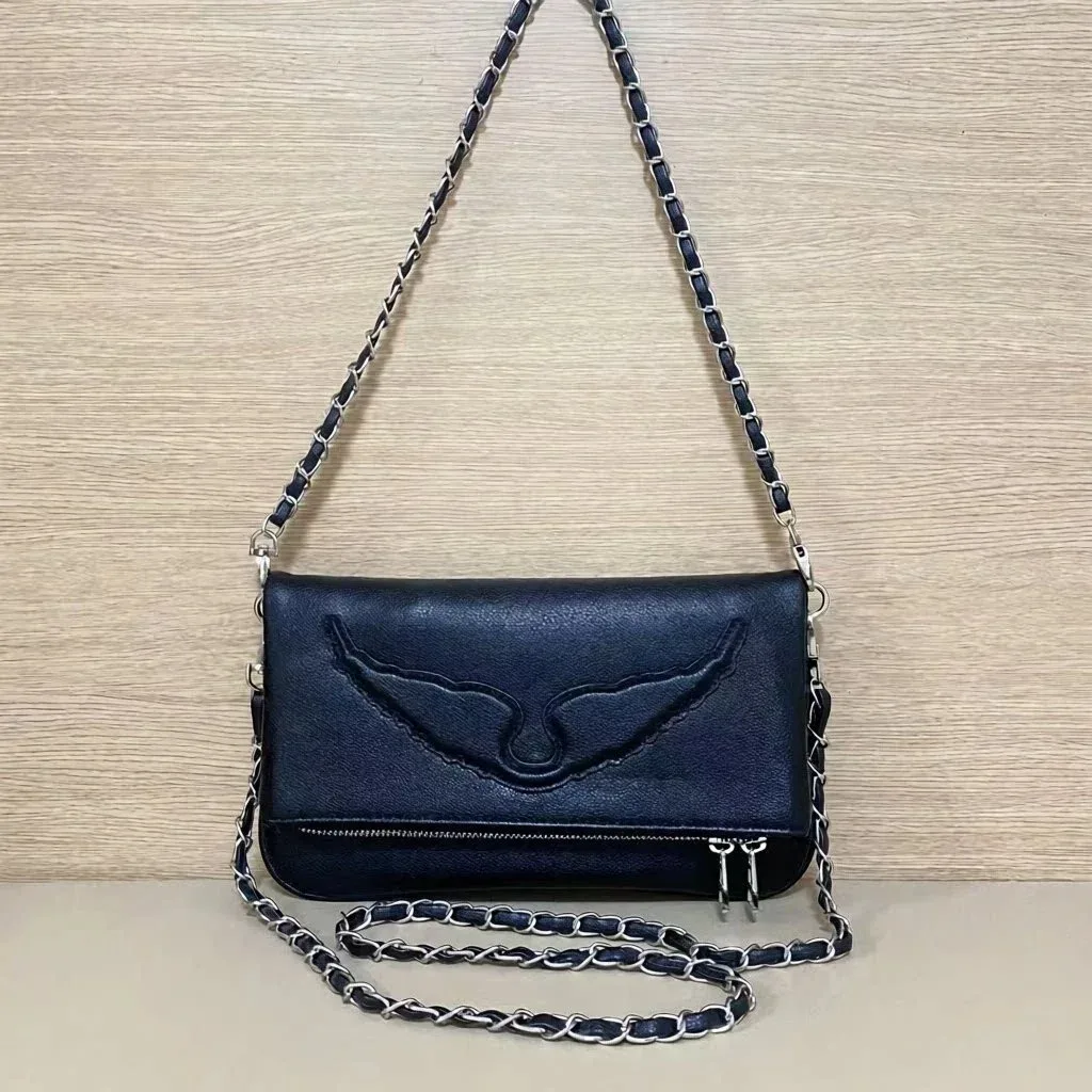 Other Unisex Large Wing Silver Chain Clutch Bag Navy - 1