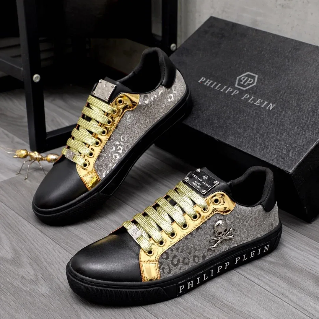 Philipp Plein Philipp Plein Leopard Gold Lace Sneakers Silver