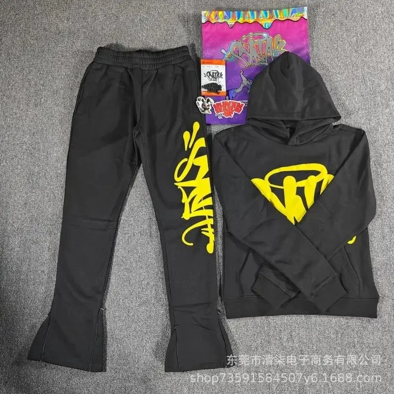 Other Black Hoodie & Pants Set with Yellow Graphic Streetwear Black - 1