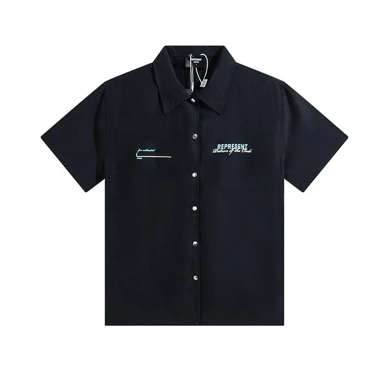 Represent Represent Black/White Short Sleeve Button Down Shirt Black - 1