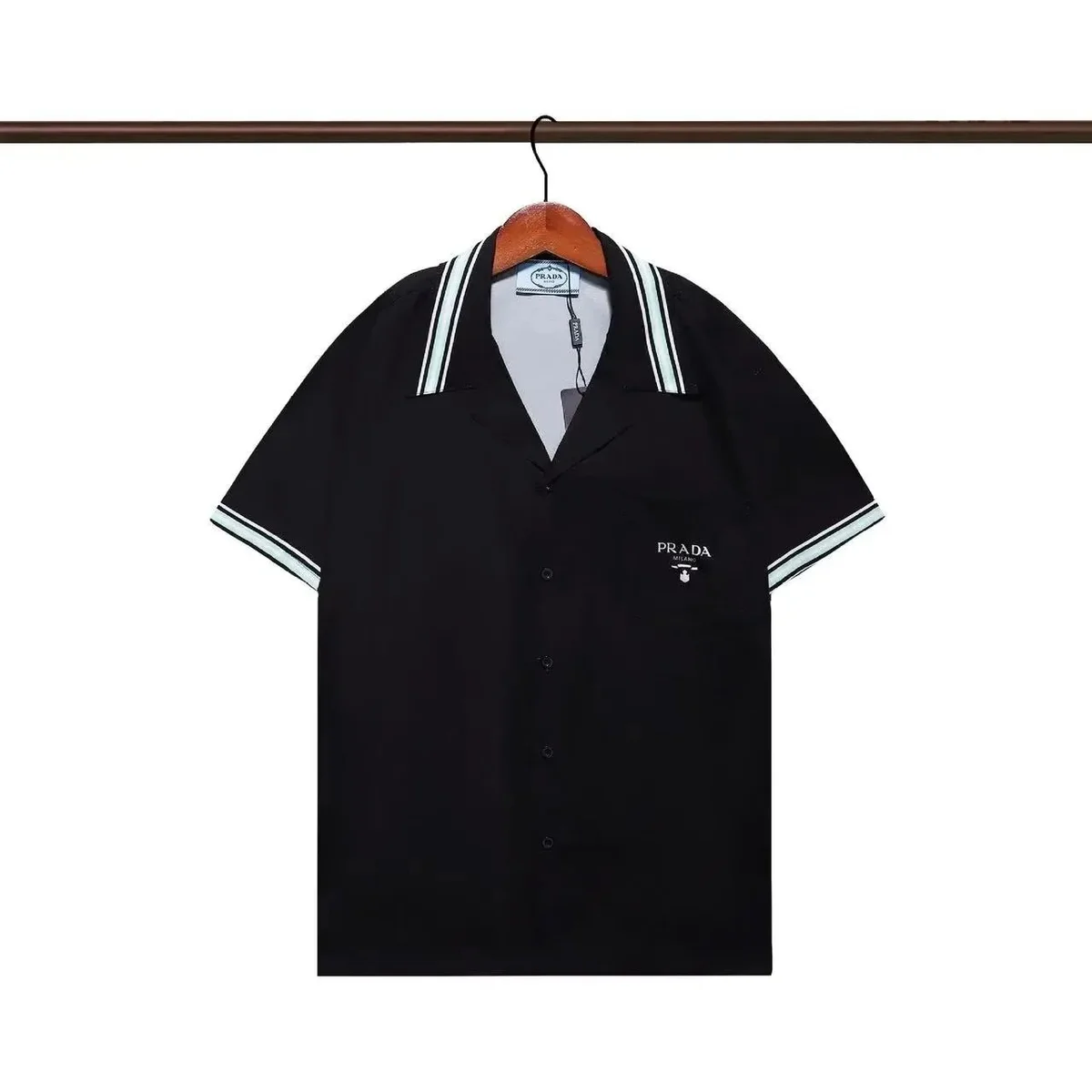 Prada Prada Black/White Green Trim Short Sleeve Shirt Black