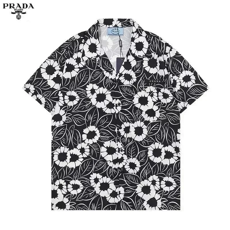 Prada Prada Floral Print Short-Sleeve Shirt Black/White T-Shirt Black - 1