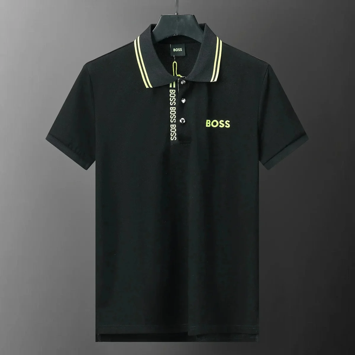 Hugo Boss Hugo Boss Black with Yellow BOSS Logo Polo Shirt Black - 1
