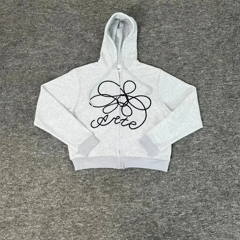 Other ART-301 Grey Zip-Up Hoodie with Artistic Print Grey - 1