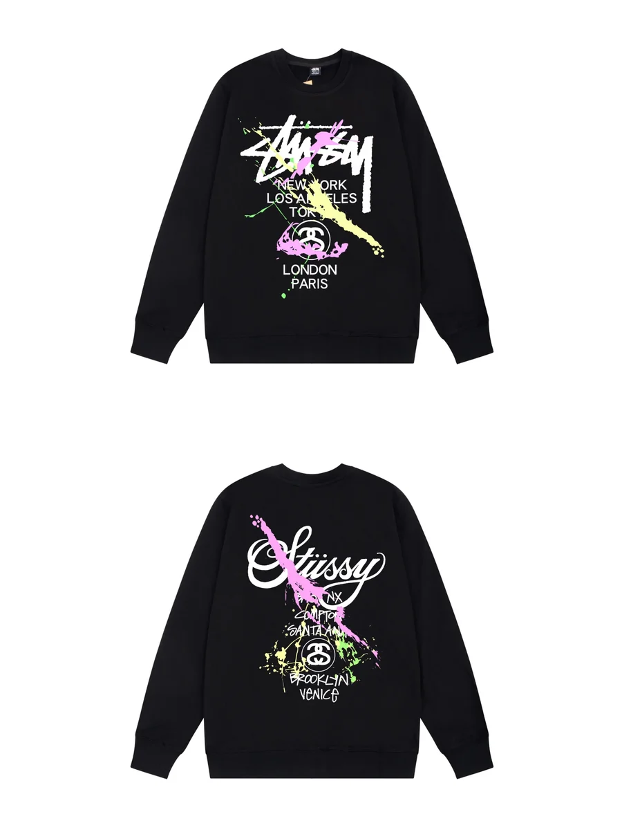 Stussy Stussy Stüssy Paint Splatter Crewneck Sweatshirt Black Black - 1
