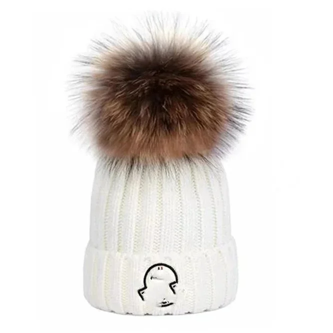 Other White Penguin Beanie with Fur Pom Winter Hat White - 1
