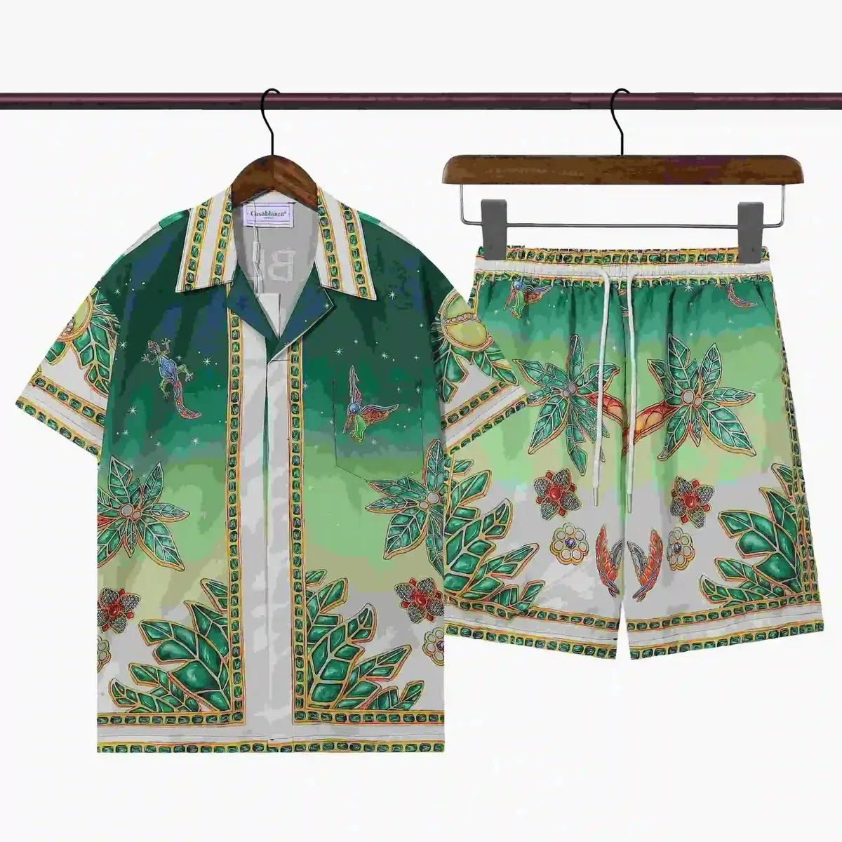 Other Unknown Brand Tropical Print Shorts Set Green Green - 1
