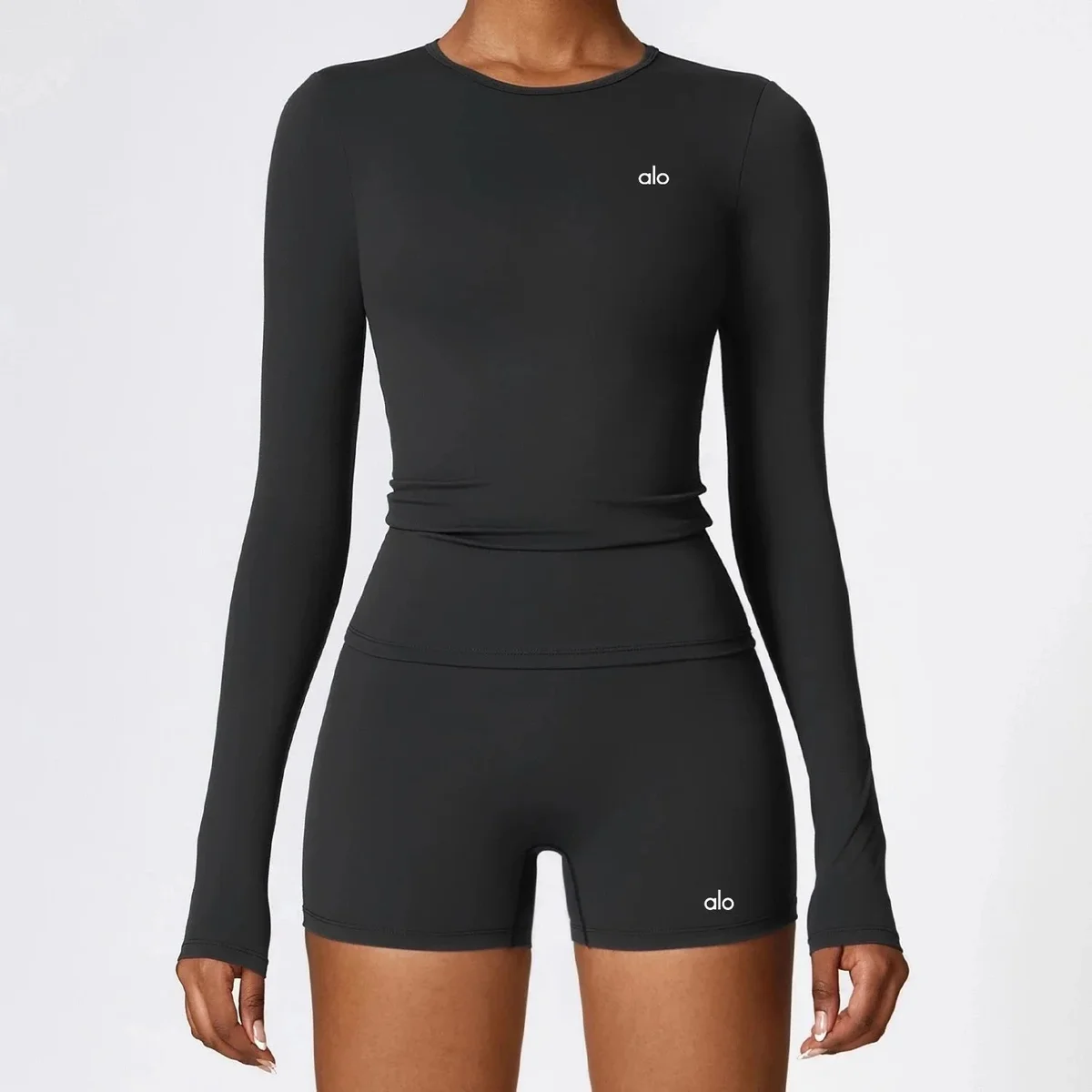 Alo Yoga Alo Advanced Black Long Sleeve Top Set Black - 1