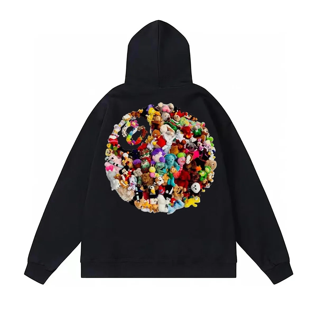 Other BB-035 Black Multicolor Plush Graphic Hoodie Black - 1