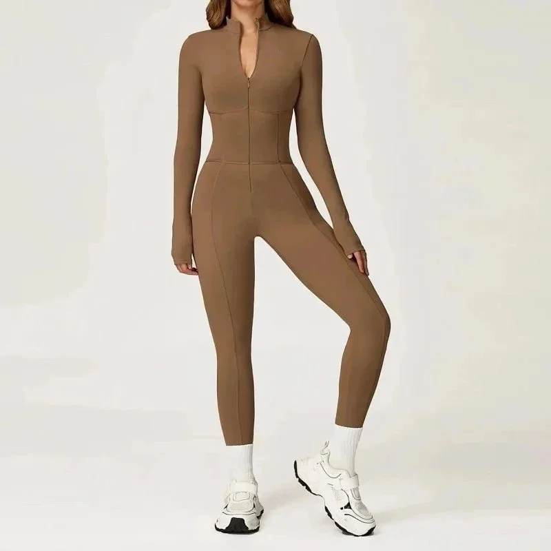 Other Unisex Camel Brown Zip-Front Jumpsuit Brown - 1