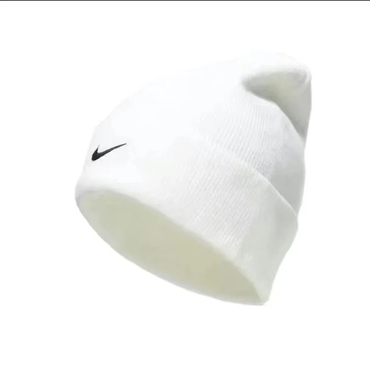 Nike Nike White with Black Swoosh Knit Beanie White