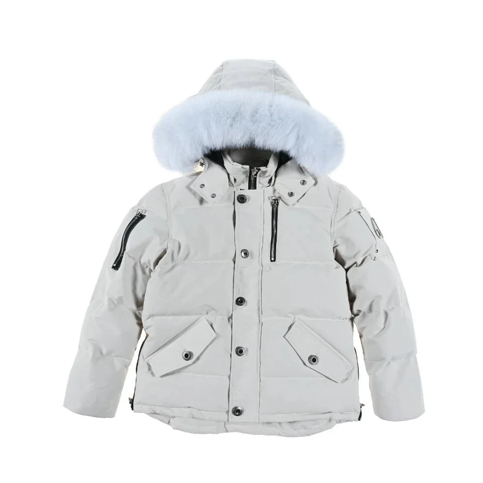 Other Light Grey with Blue Fur Trim Puffer Jacket Grey