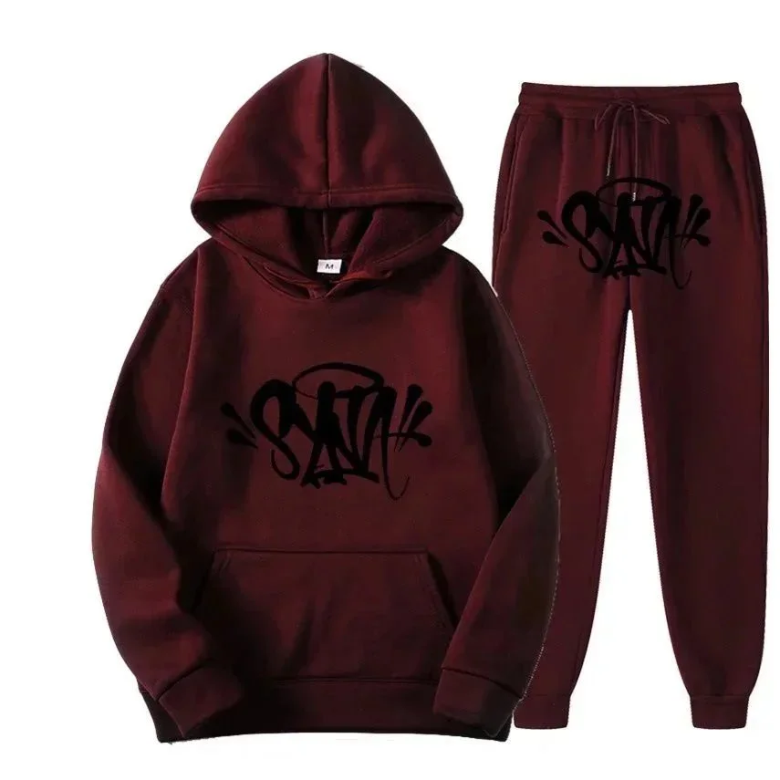 Other Burgundy SATAN Graphic Hoodie & Pants Set SY-15 Red - 1